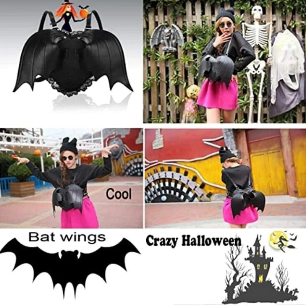 Women Girl Punk Backpack PU Leather Heart Bat Wing Goth Lolita Shoulder Bag